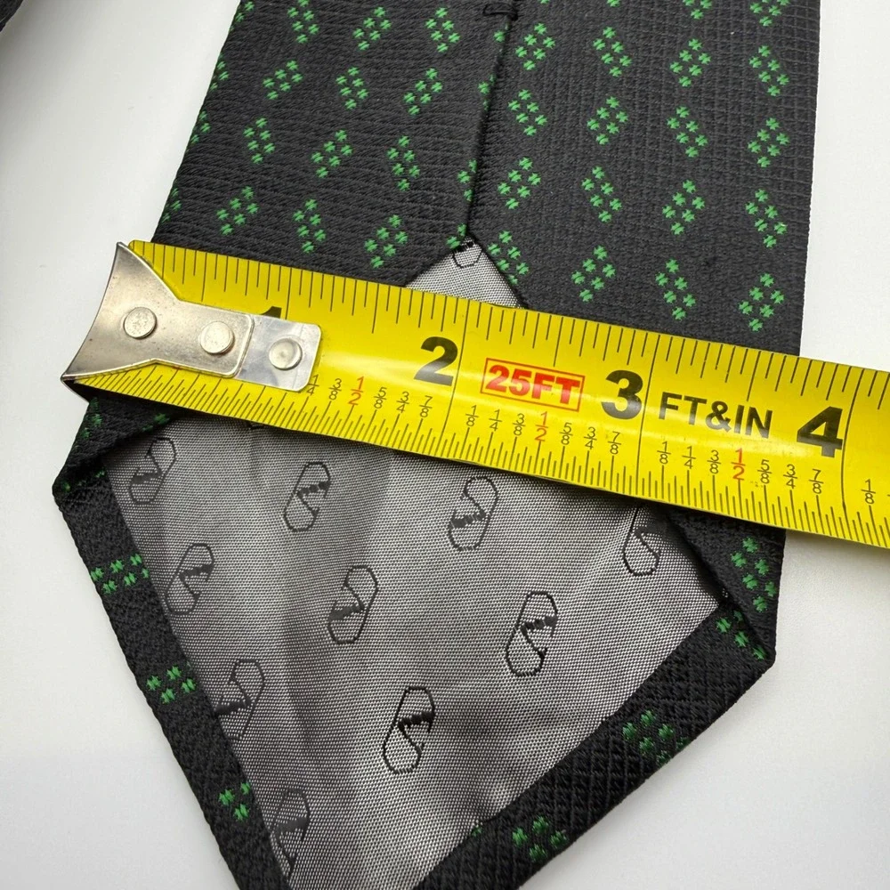 Valentino Necktie‎ Mens OS Black Green Geometric Silk Hand Made Italy Tie